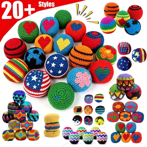 Qocolcyl 6PCS Crochet Footbags Set,Woven Foot Sack Soft Knitted Kick Balls for Adults Beginners,Geometric Pattern Assorted Colors Sandbag,Juggling Ball,Handmade Dirt Bag for Outdoor Party Beach Games