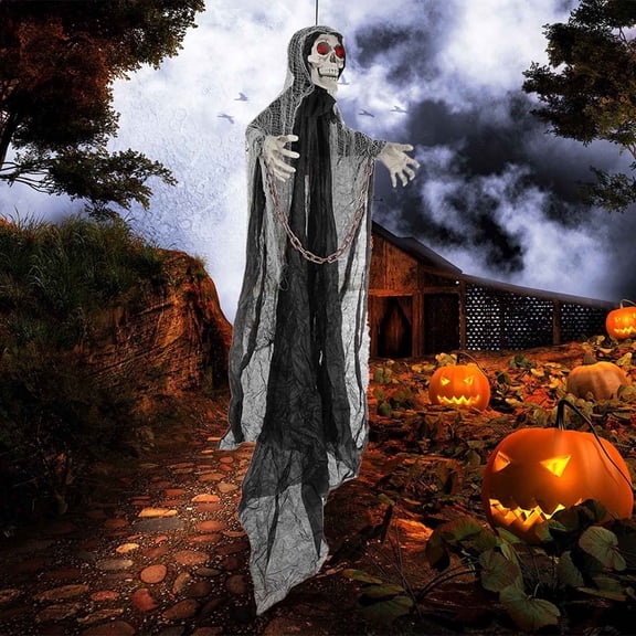 Qocolcyl 6ft Hanging Chain Ghost Halloween Statue Ornament, Realistic Spooky Plastic Ghost Prop, Weatherproof Hanging Decor for Indoor Outdoor Halloween Decorations Garden Lawn Porch Supplies