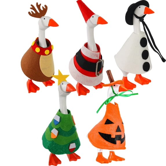 Qocolcyl 7 Inch Magnetic Goose Figurine With Holiday Outfit, Whimsical Waterfowl Statue, Fall Harvest Halloween Christmas Decorations, Indoor Outdoor Table Porch Home Decor Key Holder Ornament Gift
