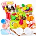 thumbnail image 1 of Qocolcyl 73 Pcs Hot Pot Pretend Play Toys,Toddler Kids Simulation Seafood Fruit Veggie Food Playset, Preschool Educational Learning Toy, Imaginative Kitchen Role Play Accessory for Boys Girls Ages 3+, 1 of 8