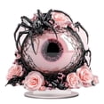 thumbnail image 1 of Qocolcyl 8 Inch Pink Rose Giant Eyeball Spider 2D Acrylic Tabletop Decor with Stand, Gothic Black Web Spider Eye Centerpiece, Indoor Mantel Windowsill Bookshelf Halloween Fall Home Party Decor Gift, 1 of 6