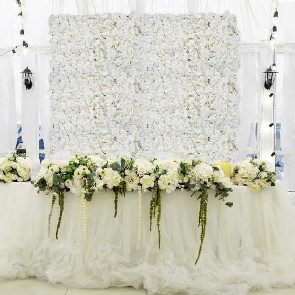 Qocolcyl Artificial Flower Wall Backdrop Set of 4,51.96x51.96 Inch Silk Rose Floral Wall Panel Ideal for Wedding Celebrations,Festive Party Backdrops,and Elegant Home Decor-White
