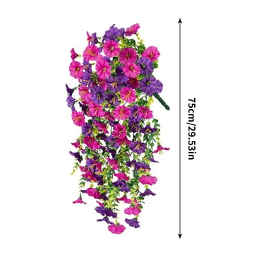 Qocolcyl Artificial Hanging Flowers for Outdoor,Simulated Rose Fake Morning Glory Flower UV Resistant Pink Purple Plastic Flowers Vines for Outdoor Home Wedding Garden Yard Hanging Baskets Decoration