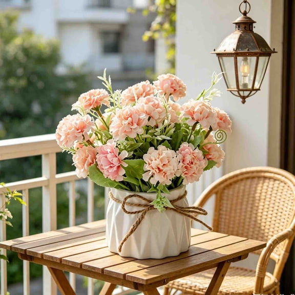 Qocolcyl Artificial Hydrangea Potted Flower Arrangement,Small FakePlants with Pot Silk Flower Balls for Home,Wedding,Party Tabletop Decor