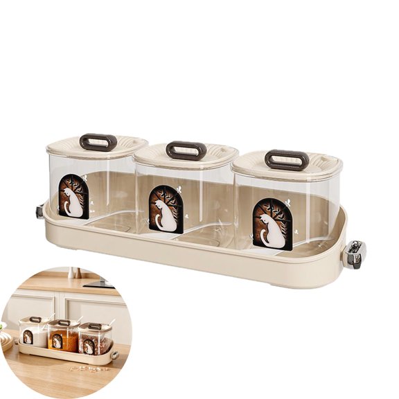 Qocolcyl Beige 3 Compartment Plastic Seasoning Jar Set, Spice Jars, Spice Containers, Salt & Pepper Shaker, Food Grade Condiment Storage Box with Spoon, One-Hand Open Seasoning Organizer for Kitchen