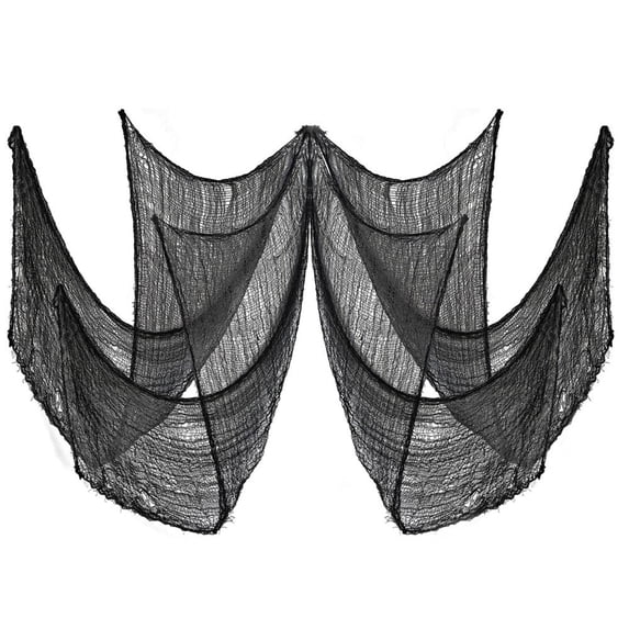 Qocolcyl Black Tattered Creepy Gauze Cloth Halloween Decor, Spooky Ripped Horror Mesh Fabric, Indoor Outdoor Porch Door Window Deck Car Fall Harvest Party Scene Decoration Supplies