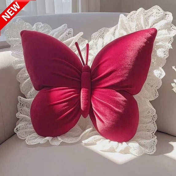 Qocolcyl Butterfly Shaped Fabric Throw Pillow With Lace Trim 20"x16", Soft Plush Decorative Cushion, Cute Blue Butterfly Decor Pillow For Sofa Couch Bed Bedroom Living Room Indoor Home Decor