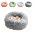 thumbnail image 1 of Qocolcyl Calming Fluffy Donut Cat Bed, Soft Polyester Winter Warming Round Cuddler Pet Cushion 20in, Washable Thick Plush Nest For Kittens Small Dogs Under 16.5lbs, Multi Colors, Christmas Pet Gift, 1 of 6