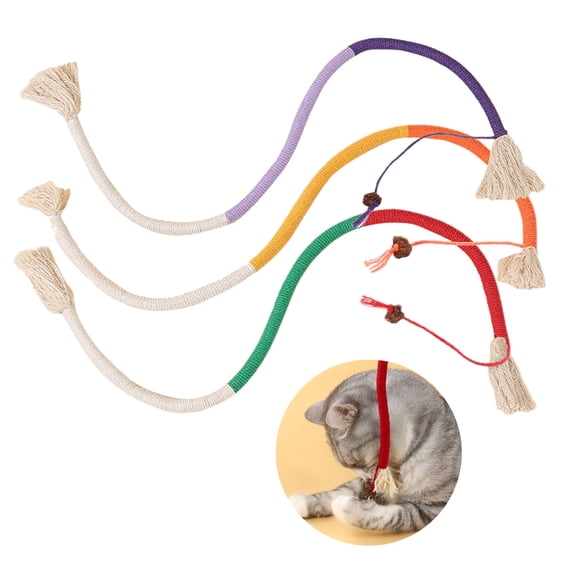 Qocolcyl Cat Chew Rope Toys for Teeth Cleaning, 3 Pack 27.5" Kitten Teething Toys, Pure Cotton Braided Rope with Plush Balls & Tassels, Catnip-Free
