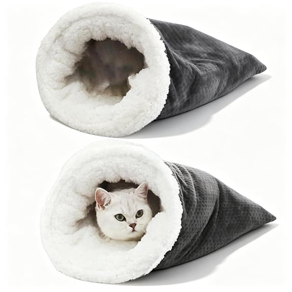 Qocolcyl Cat Sleeping Bag Bed,Self Warming Cat Bed,Soft Plush Large Cat Sack for Winter Cosy Cat Bed Cave 360°Wrap Comfortable Pet Snuggle Sack for Cats up to 6kg, Christmas Pet Gift,Gray