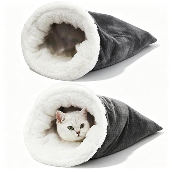Qocolcyl Cat Sleeping Bag Bed,Self Warming Cat Bed,Soft Plush Large Cat Sack for Winter Cosy Cat Bed Cave 360°Wrap Comfortable Pet Snuggle Sack for Cats up to 6kg, Christmas Pet Gift,Gray