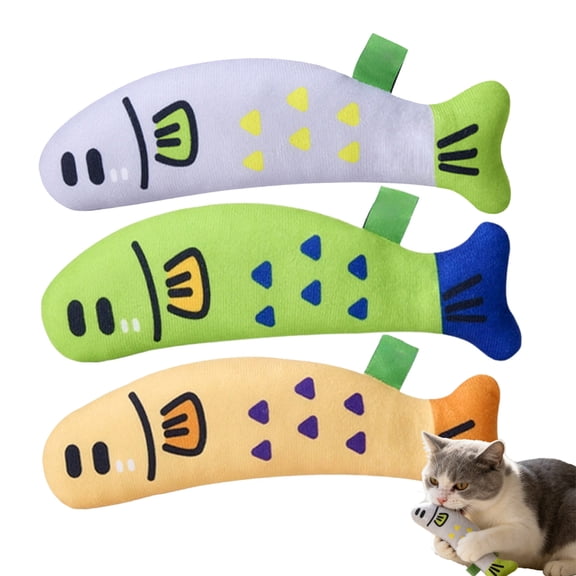Qocolcyl Catnip Plush Fish Cat Toy with Squeaker,Durable Polyester Bite Resistant Kicker Pillow, Interactive Mental Stimulation Anxiety Relief Cuddle Play Toy for Indoor Kittens Adult Cats,Green