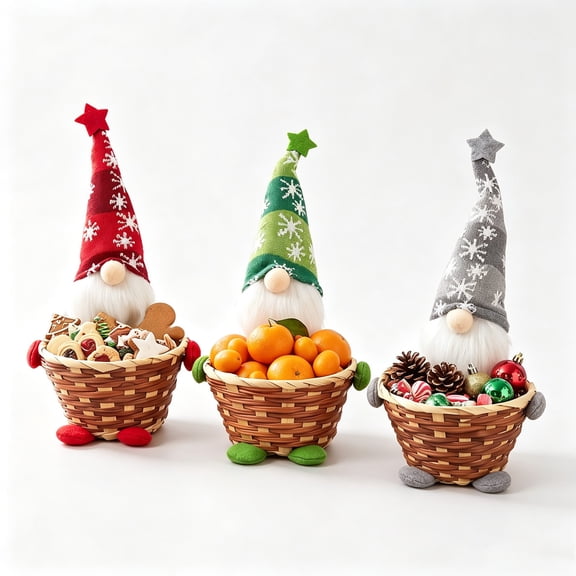 Qocolcyl Christmas Candy Bowl Gnome Candy Woven Holder Xmas Snack Container Dish Gingerbread Cookies Storage Basket for Christmas Party Gift Winter Holiday Table Desk Home Decoration,Gray