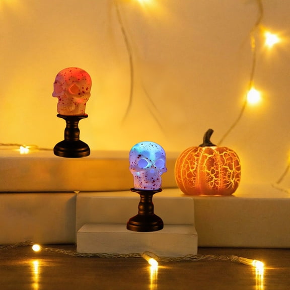 Qocolcyl Color Changing LED Skull Candlestick Light, Blood Splatter Skeleton Electronic Candle Lamp, Spooky Tabletop Night Light for Indoor Outdoor Halloween Decorations Mantel Party Photo Props