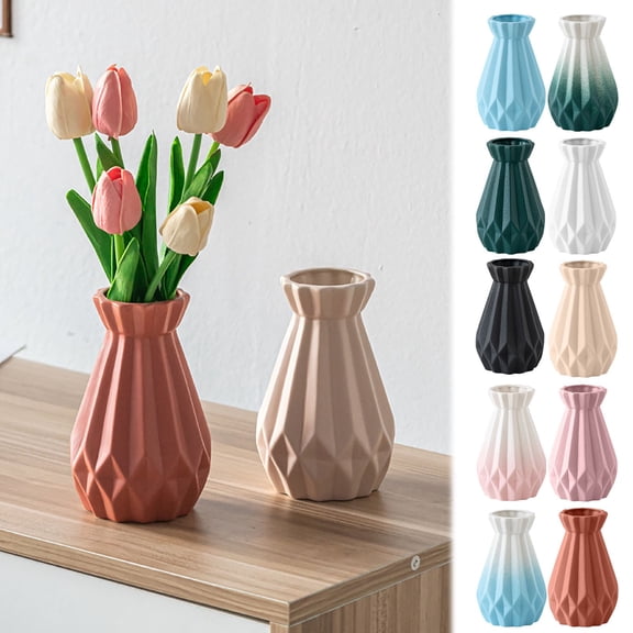 Qocolcyl Coral Ombre Fluted Ceramic Vase,Small Matte Gradient Flower Vase with Wavy Rim for Home Decor, Living Room Centerpiece