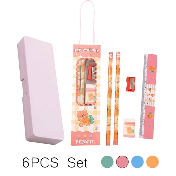 Qocolcyl Cute Duck Stationery Set,6-Piece Kit with Pencil Case,Pencils,Eraser,Sharpener,Ruler,Portable Gift Pack for 3+ Years Old Back to Colleage Travel Office Supplies