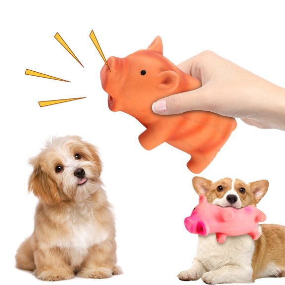 Qocolcyl Cute Pig Grunting Squeaky Latex Dog Chew Toy, Squeeze Sound Pig Shape Puppy Teething Toy, Durable Soft Latex Interactive Play Toy For Small Medium Large Dogs Indoor Outdoor Dog Toys