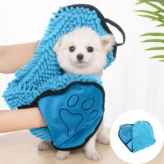 Qocolcyl Dog Drying Towel, Super Absorbent Microfiber Pet Bath Towel with Hand Pockets, Quick Dry Chenille Dog Cat Shower Towel Machine Washable Soft Water Absorbing Puppy Grooming Bath Supplies