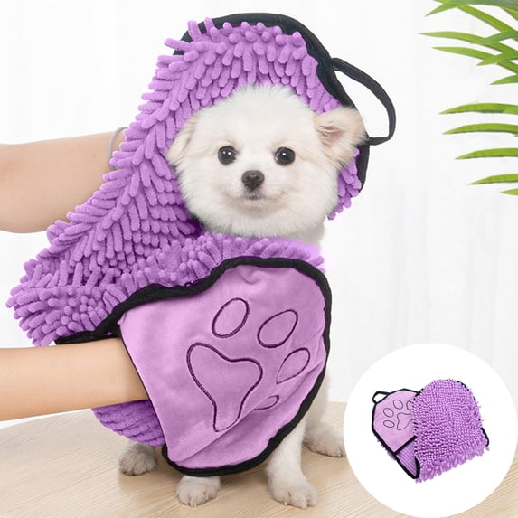 Qocolcyl Dog Drying Towel, Super Absorbent Microfiber Pet Bath Towel with Hand Pockets, Quick Dry Chenille Dog Cat Shower Towel Machine Washable Soft Water Absorbing Puppy Grooming Bath Supplies