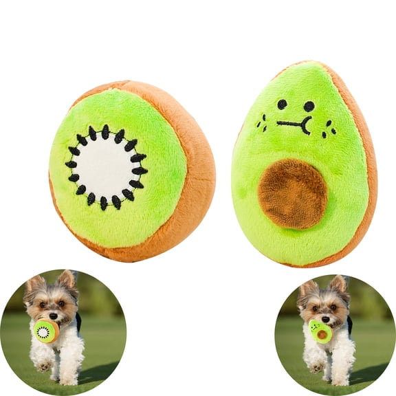 Qocolcyl Dog Toy Kiwi Avocado 2-Pack for Small Dogs, Plush Squeaky Dog Toys for Small Dogs, Fun Cute Fruit Design, Promotes Mental Stimulation, Keeps Puppy Entertained