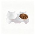 thumbnail image 1 of Qocolcyl Double Elevated Cat Bowls with Raised Stand, 15° Tilt Neck Protection Cat Food Bowls, Anti Vomiting Kitty Bowl ,Anti-Slip Raised Pet Food & Water Bowl Feeder for Cats Small Dogs,White, 1 of 7
