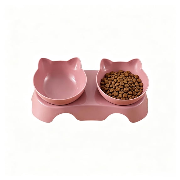 Qocolcyl Double Elevated Cat Bowls with Raised Stand, 15° Tilt Neck Protection Cat Food Bowls, Anti Vomiting Kitty Bowl ,Anti-Slip Raised Pet Food & Water Bowl Feeder for Cats Small Dogs,Pink