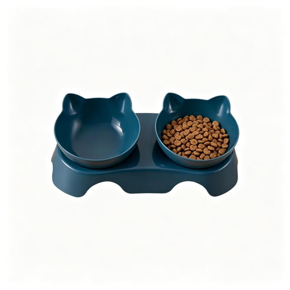 Qocolcyl Double Elevated Cat Bowls with Raised Stand, 15° Tilt Neck Protection Cat Food Bowls, Anti Vomiting Kitty Bowl ,Anti-Slip Raised Pet Food & Water Bowl Feeder for Cats Small Dogs,Blue