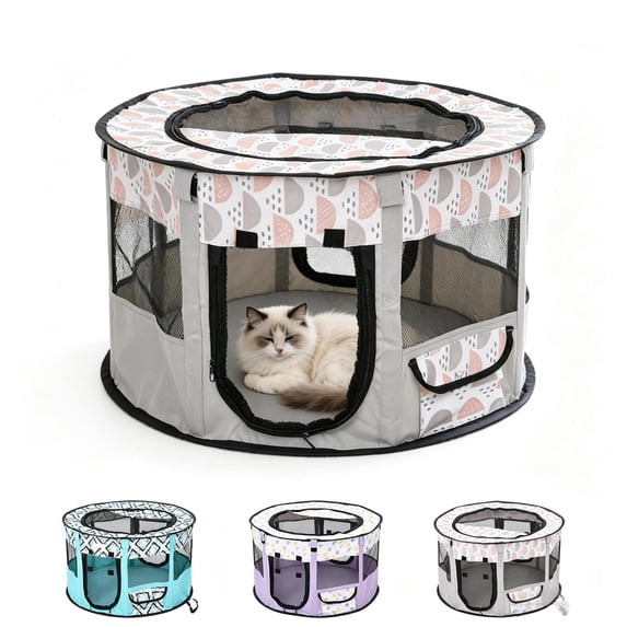 Qocolcyl Foldable Calming Cat Whelping Tent, Breathable Mesh Polyester Pet Playpen, Mosquito Proof Indoor Outdoor Birthing Bed for Kitten Puppy Summer Camping Travel,Green