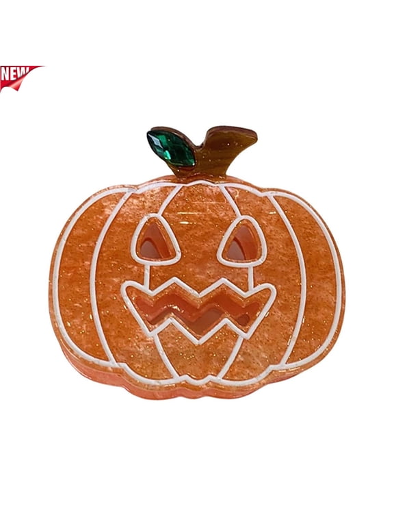 Glitter Jack O Lantern Pumpkin Claw Hair Clip for Women, Halloween Acrylic Jaw Barrette with Rhinestone Leaf, Cute Holiday Non Slip Hair Accessory for Cosplay Costume Party Daily Hairstyle
