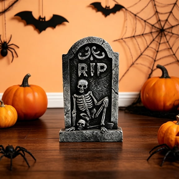 Qocolcyl Gray Halloween Tombstone Resin Figurine, Spooky Mini Gravestone Tabletop Ornament, Creepy Haunted House Prop for Mantel Shelf Porch Indoor Outdoor Trick Or Treat Halloween Decorations