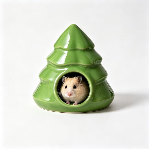 Qocolcyl Green Ceramic Christmas Tree Hamster House, Pinaster Shaped Small Pet Hideout Bed, Breathable Cooling Habitat For Hamsters, Gerbils And Small Rodents