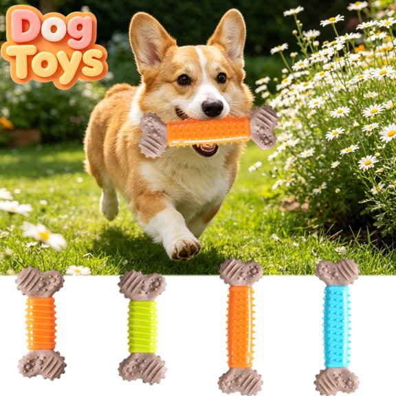 Qocolcyl Green Ribbed Bone TPR Wood Powder Dog Chew Toy, Textured Dental Teeth Cleaning Molar Stick, Safe Bite Resistant Interactive Enrichment Play Toy For Puppies Small Medium Large Dogs