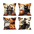 thumbnail image 1 of Qocolcyl Halloween Aesthetic Retro Witch Throw Pillow Covers 18x18, Scary Pumpkin Cat Pillow Cases Kit with Zipper, Gothic Haunted House Bat Owl Velvet Decor for Couch Sofa Living Room Bed, 1 of 7