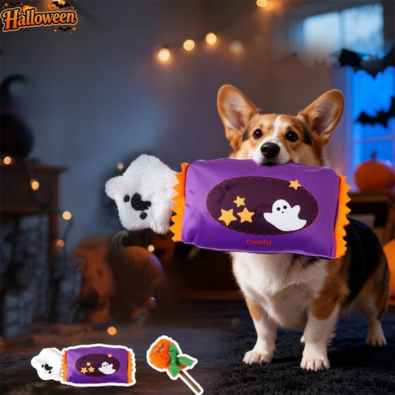 Qocolcyl Halloween Pet Chew Toy, Squeaky Teething Plaything For Dogs Cats, Spooky Holiday Designs Soft Material Built In Voice Relieve Pet Boredom