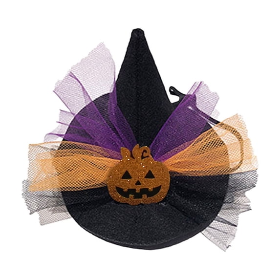 Qocolcyl Halloween Pumpkin Witch Hat for Small Dogs Cats, Soft Polyester Pet Costume Headband, Adjustable Cute Pet Photo Prop, Indoor Outdoor Holiday Trick Or Treat Halloween Decorations Accessories