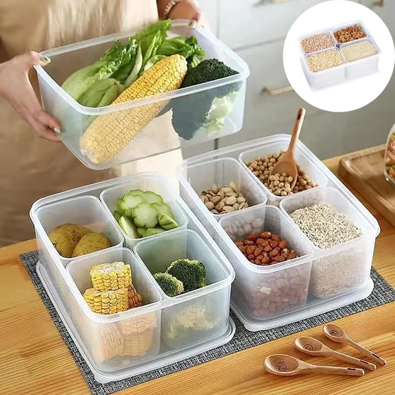 Qocolcyl Ice Powder Box, Commercial Seasoning Container, 4 Compartment Transparent Food Storage Box, Plastic Ingredient Organizer for Shaved Ice Toppings & Spices, Food Stall Vendor Supplies