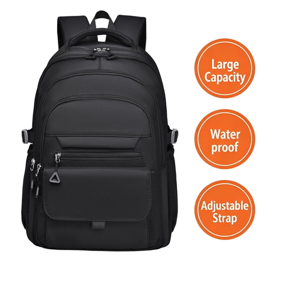 Qocolcyl Large Capacity Waterproof Casual Backpack, Lightweight Adjustable Strap Travel Daypack, Versatile Polyester Bookbag for College Daily Commute Outdoor Classroom Supplies,Black