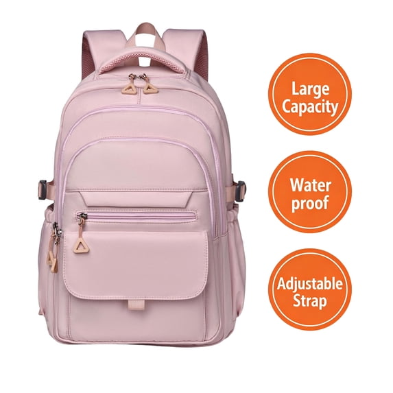 Qocolcyl Large Capacity Waterproof Casual Backpack, Lightweight Adjustable Strap Travel Daypack, Versatile Polyester Bookbag for College Daily Commute Outdoor Classroom Supplies,Pink