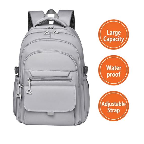 Qocolcyl Large Capacity Waterproof Casual Backpack, Lightweight Adjustable Strap Travel Daypack, Versatile Polyester Bookbag for College Daily Commute Outdoor Classroom Supplies,Gray