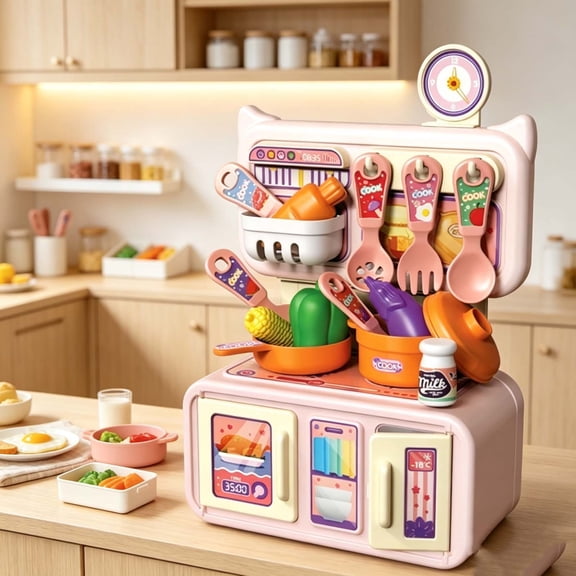 Qocolcyl Mini Pretend Kitchen Playset for Toddlers Ages 3 6+ with Running Water Sink Cookware Vegetable Utensils,Chef Cooking Role Play Educational Toy for Boy Girls Indoor Pretend Game Birthday Gift