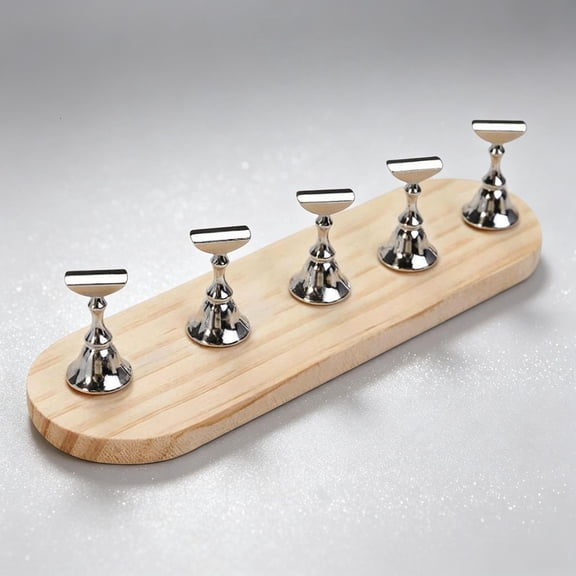 Qocolcyl Nail Tip Practice Stand with Wooden Base, Magnetic Nail Holder for Nail Art Training and Display