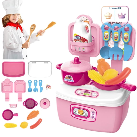Qocolcyl Portable Kids Pretend Play Kitchen Playset with Pots Pans Cookware Fake Vegetables Utensils,Chef Cooking Role Play Early Learning Toy for Toddlers Girls Boys Birthday Xmas Gift