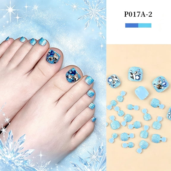 Qocolcyl Press On Toenails 24PCS, Square Fake Toenails with Gem Design, Full Cover Acrylic Toe Nails for Summer Beach,