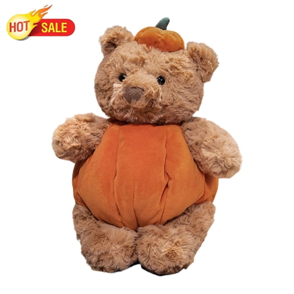 Qocolcyl Pumpkin Bear Plush Stuffed Animal, Cute Fall Harvest Teddy Bear Toy, Thanksgiving Christmas Plush Pillow for Adults, Soft Plush Bear Decor for Bedroom Living Room, Holiday Home Decor & Gift