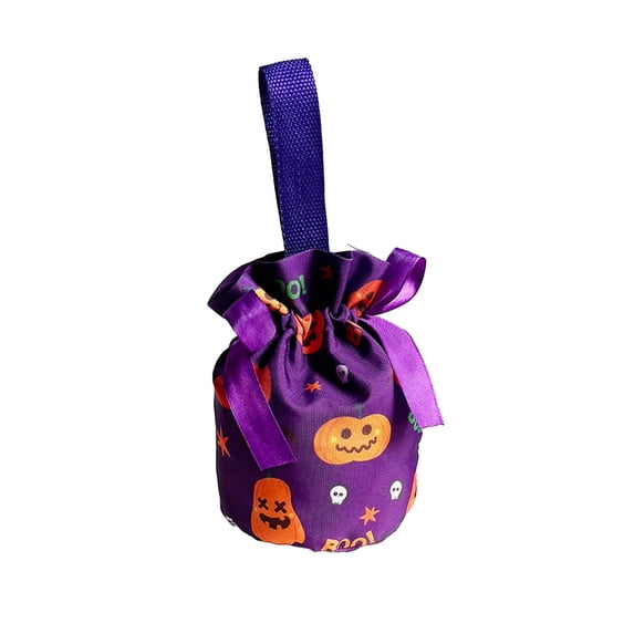 Qocolcyl Pumpkin Ghost Print Halloween Drawstring Candy Bag, Reusable Fabric Trick Or Treat Gift Pouch, Halloween Decor, Indoor Outdoor Party Favor Snack Storage Bag Holiday Goodie Carry Supplies