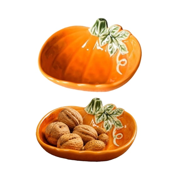 Qocolcyl Pumpkin Shaped Ceramic Dish, Fall Harvest Sauce Snack Plate, Halloween Decorations, Novelty Mini Serving Tray, Indoor Outdoor Kitchen Table Thanksgiving Holiday Party Decor,Orange