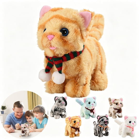 Qocolcyl Realistic Walking Meowing Robot Cat Plush Toy, Interactive Wagging Tail Electronic Stuffed Pet, Emotional Companion Educational Simulation Toy, Indoor Outdoor Portable Birthday Holiday Gift