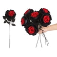thumbnail image 1 of Qocolcyl Roses Artificial Flowers - Realistic Long Stem Fake Roses Mashup Style Silk Roses for DIY Bouquets Wedding Centerpieces Arrangements Home Party Decor, Halloween Decorations(Black & Red), 1 of 9