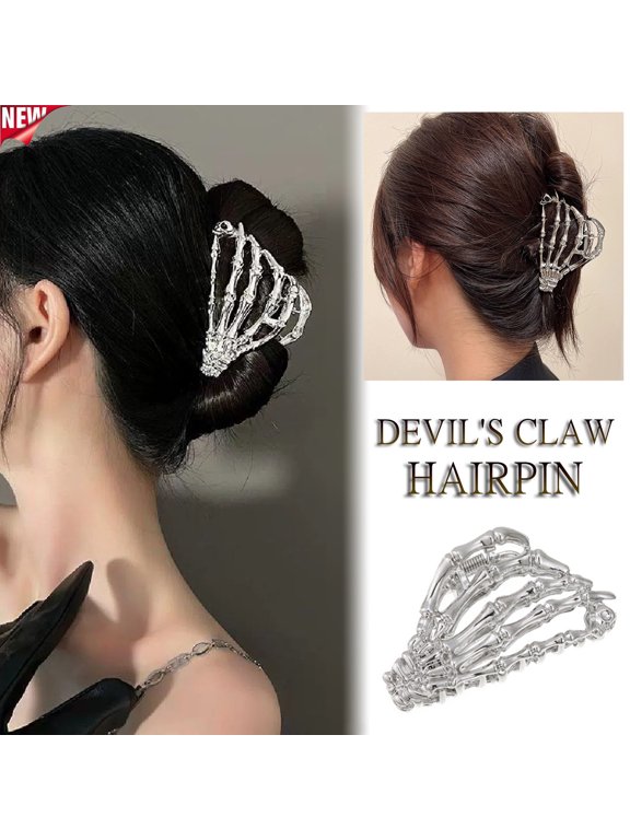 Skeleton Hand Claw Hair Clip for Women, Gothic Devil Bone Metal Jaw Barrette, Non Slip Halloween Dark Style Hair Accessory for Party Cosplay Daily Updo Hairstyle