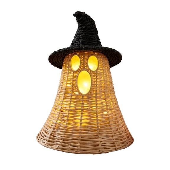 Qocolcyl Spooky Handmade Black Wicker Pumpkin Lantern, with Witch Hat Lid, Light Compatible Hollow Jack O Lantern Tabletop Decor, Woven Fall Centerpiece for Mantel, Coffee Tables & Entryways